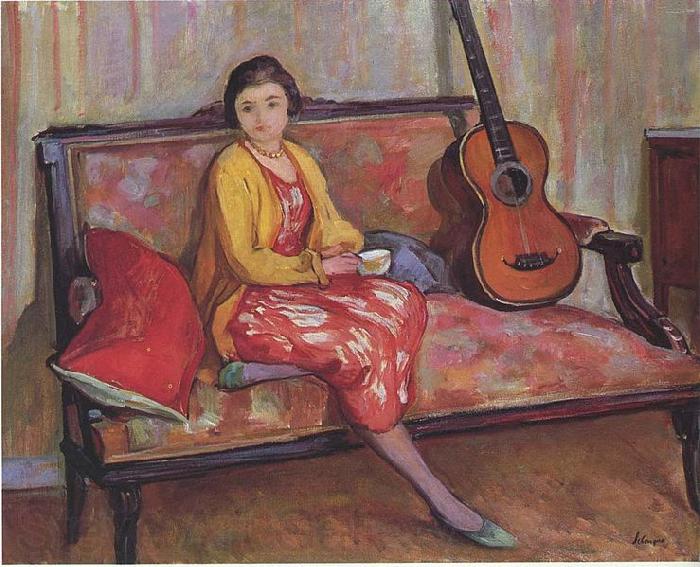 Henry Lebasques Nono and a Guitar Norge oil painting art